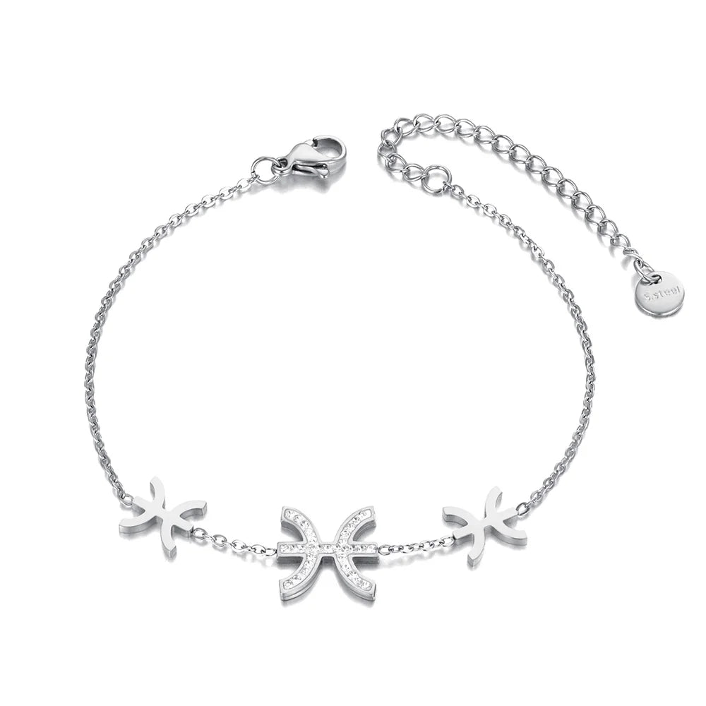 JeeMango Stainless Steel Geometric Rhinestone Charm Bracelets