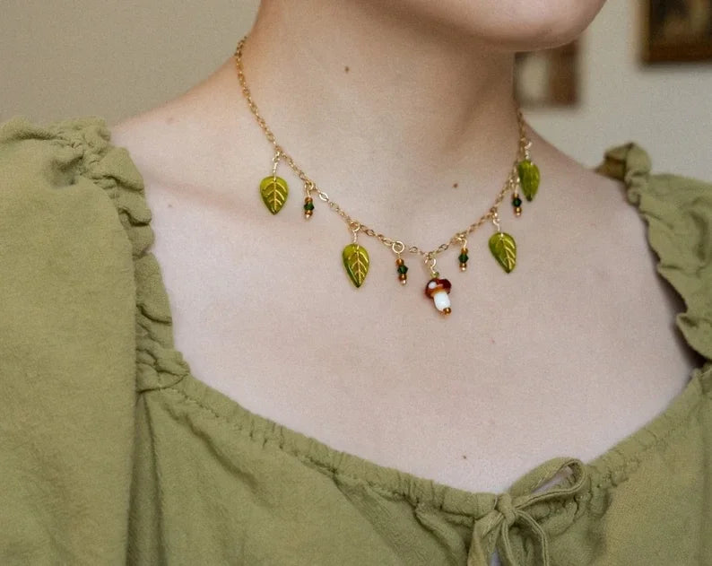 Forest Fairy Mushroom Charm Necklace