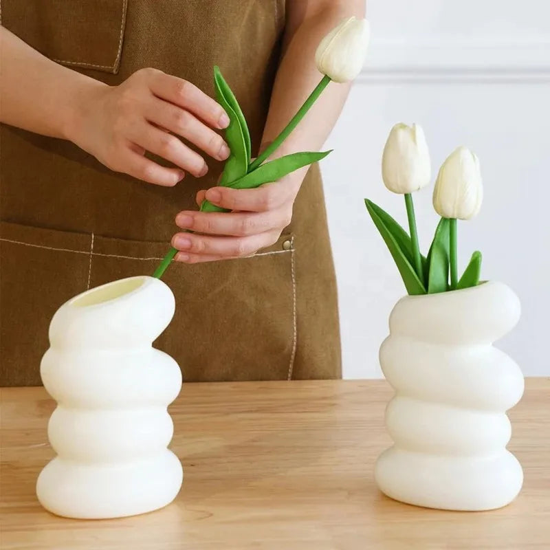 1PC Plastic Spiral White Vase Nordic Creative Flower Arrangement Container For Kitchen Living Bedroom Home Decoration Ornamen